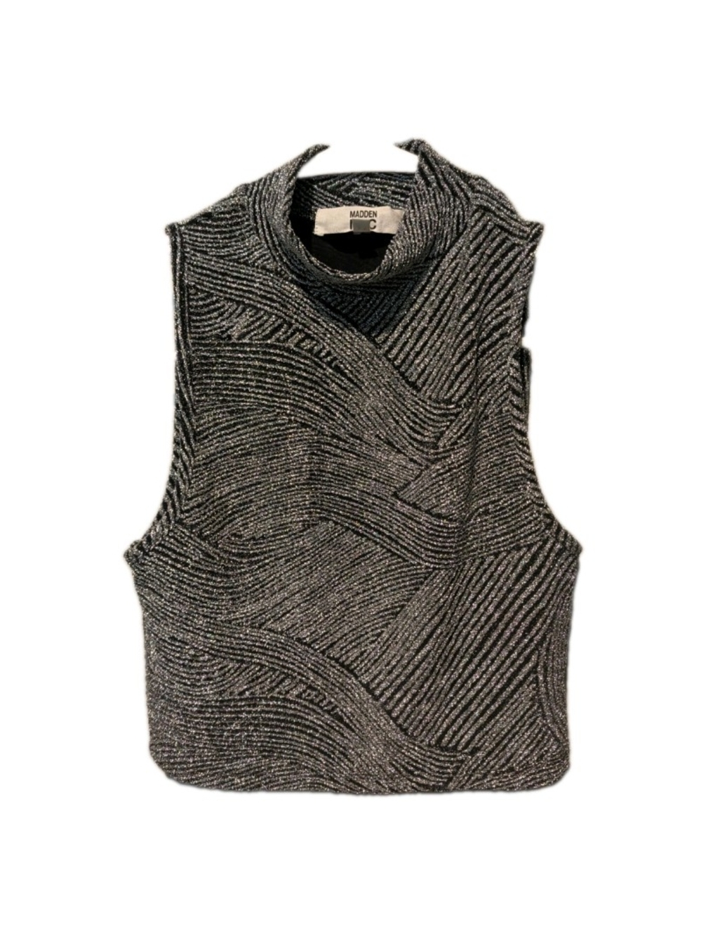 Madden NYC Crop Top Womens XS  Silver Mock Neck Metallic Swirl